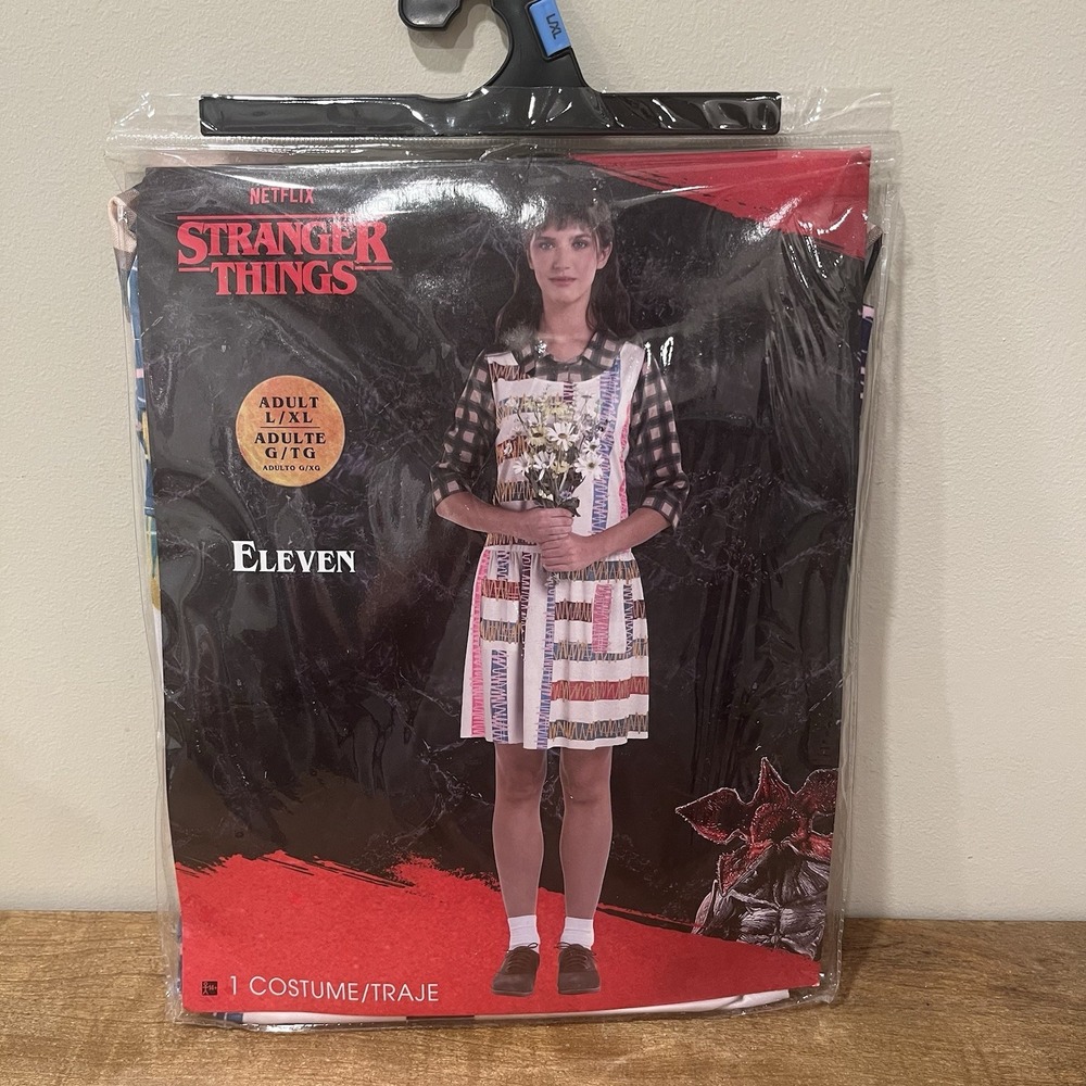 Stranger Things Eleven Costume Adult L/XL Dress Netflix Halloween Cosplay NEW